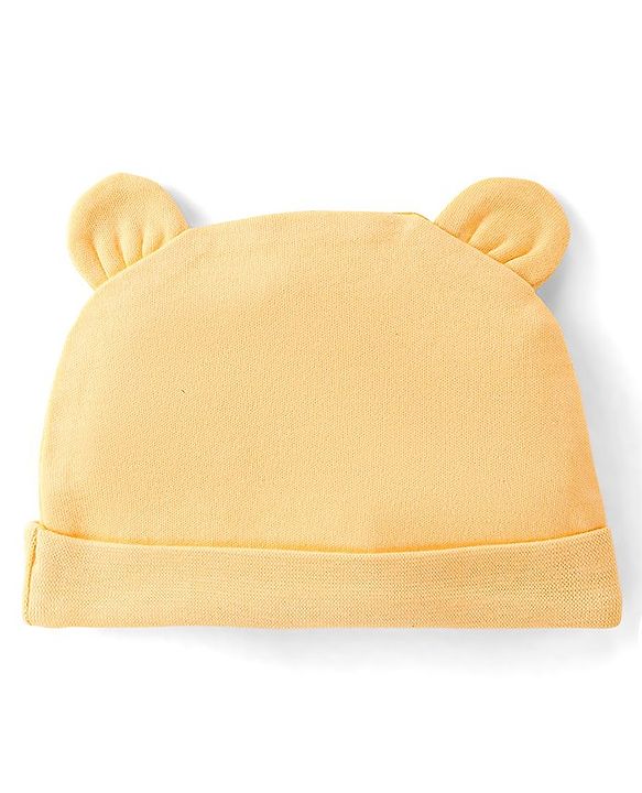 Babyhug 100% Cotton Knit Tiger Print Cap - Mustard