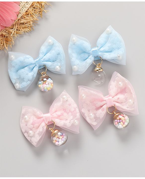 Babyhug Free Size Bow & Butterfly Clips Pack of 4 - Blue & Pink