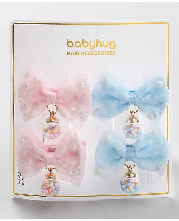 Babyhug Free Size Bow & Butterfly Clips Pack of 4 - Blue & Pink