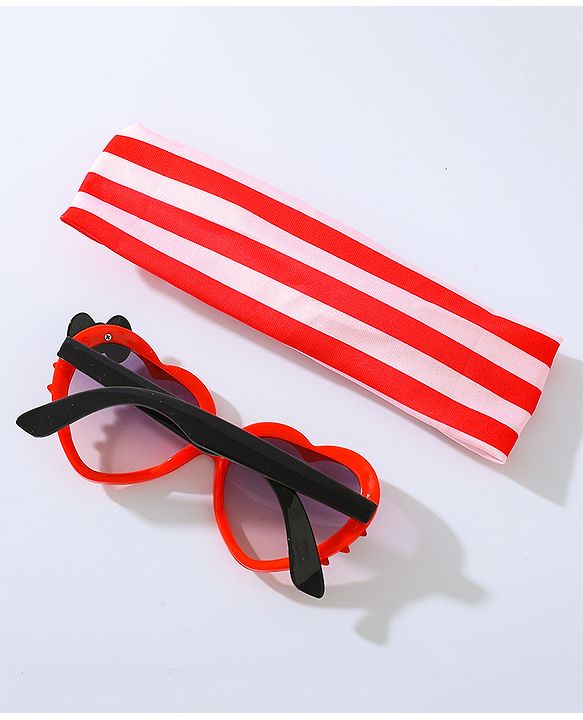 Babyhug Free Size Bow Headband with Heart Shape Sunglasses - Red
