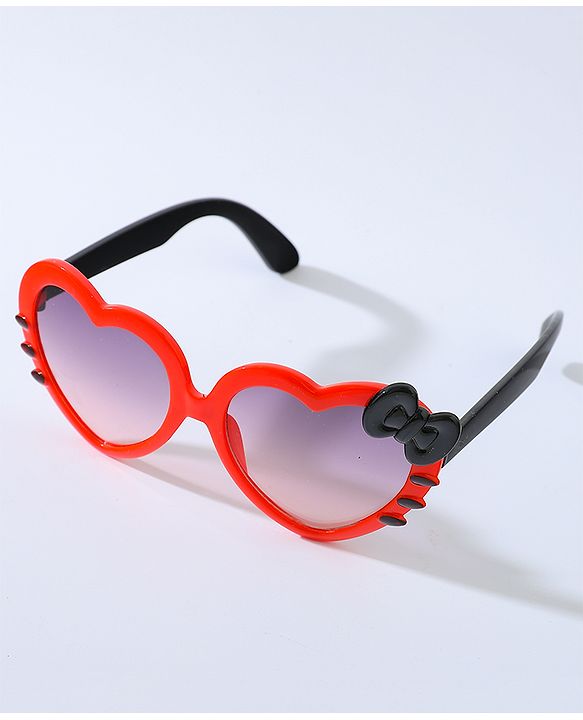 Babyhug Free Size Bow Headband with Heart Shape Sunglasses - Red
