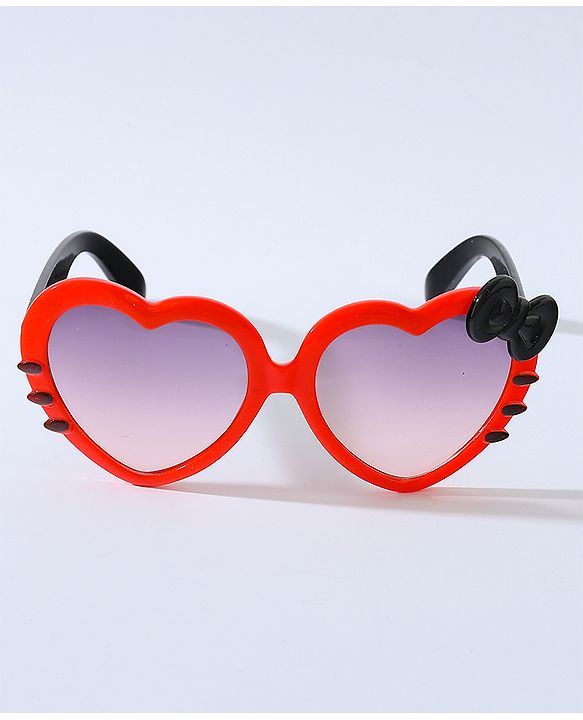 Babyhug Free Size Bow Headband with Heart Shape Sunglasses - Red