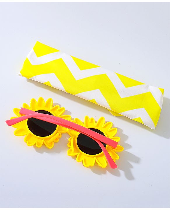 Babyhug Free Size Bow Headband with Flower Shape Sunglasses - Yellow