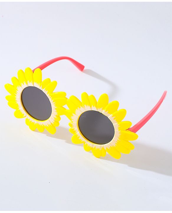 Babyhug Free Size Bow Headband with Flower Shape Sunglasses - Yellow