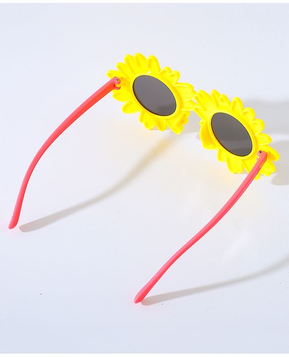 Babyhug Free Size Bow Headband with Flower Shape Sunglasses - Yellow