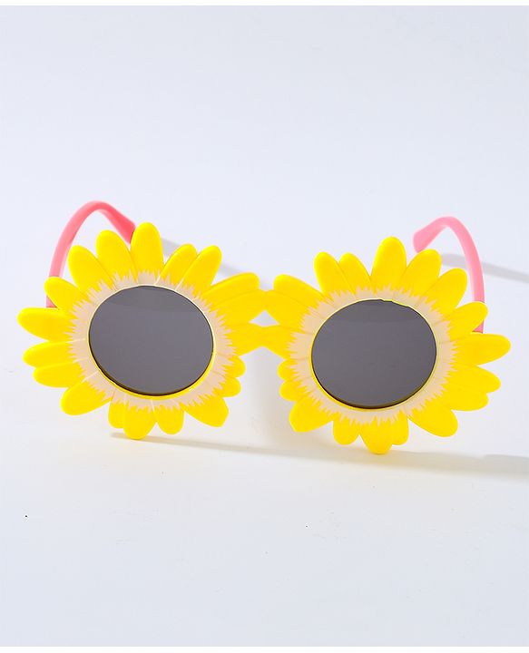 Babyhug Free Size Bow Headband with Flower Shape Sunglasses - Yellow