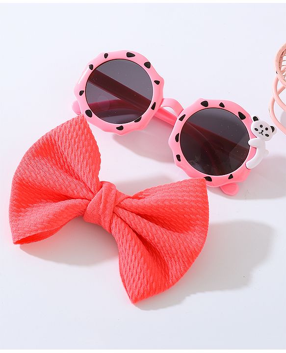 Babyhug Free Size Bow Headband with Round Sunglasses - Dark Pink