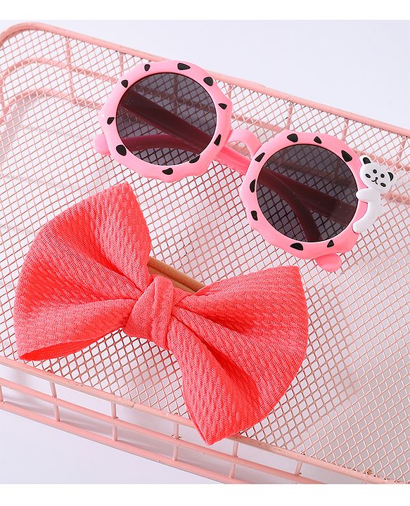 Babyhug Free Size Bow Headband with Round Sunglasses - Dark Pink
