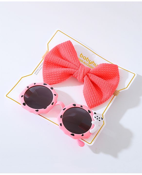 Babyhug Free Size Bow Headband with Round Sunglasses - Dark Pink