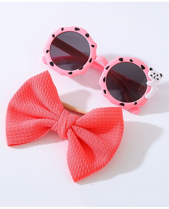 Babyhug Free Size Bow Headband with Round Sunglasses - Dark Pink