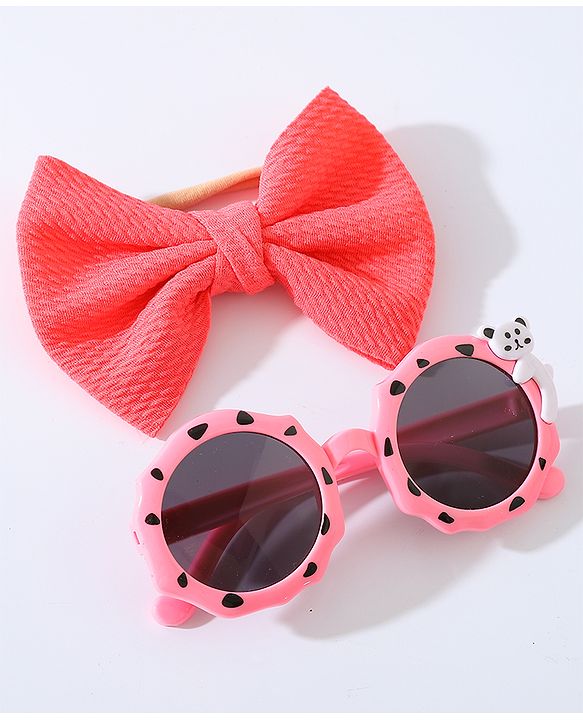 Babyhug Free Size Bow Headband with Round Sunglasses - Dark Pink