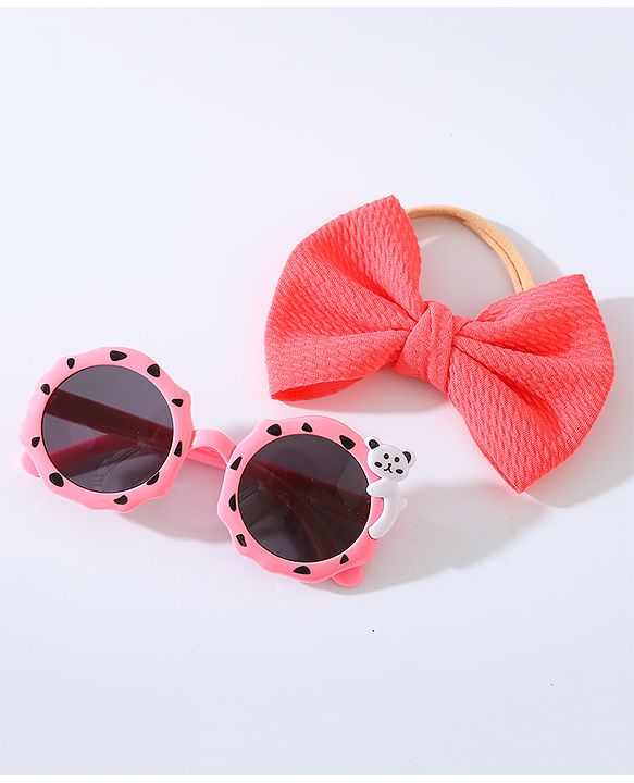 Babyhug Free Size Bow Headband with Round Sunglasses - Dark Pink