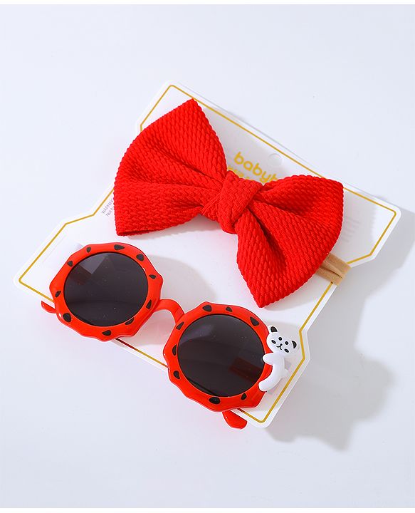 Babyhug Free Size Bow Headband with Round Sunglasses - Red