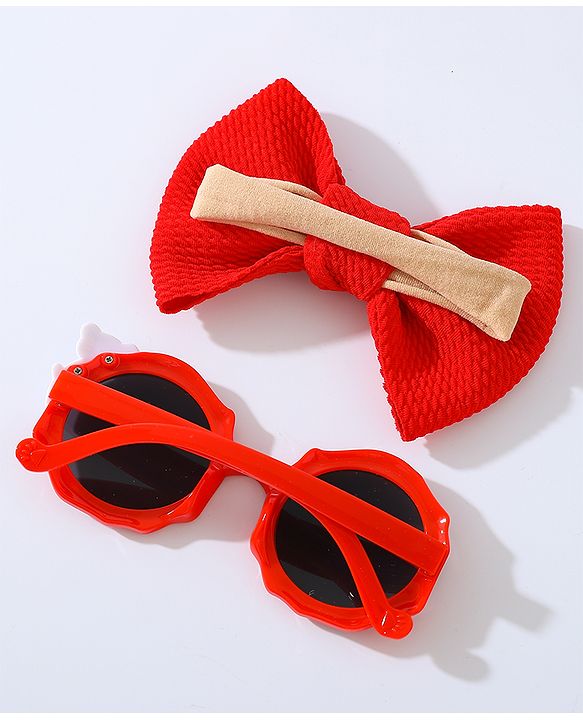 Babyhug Free Size Bow Headband with Round Sunglasses - Red