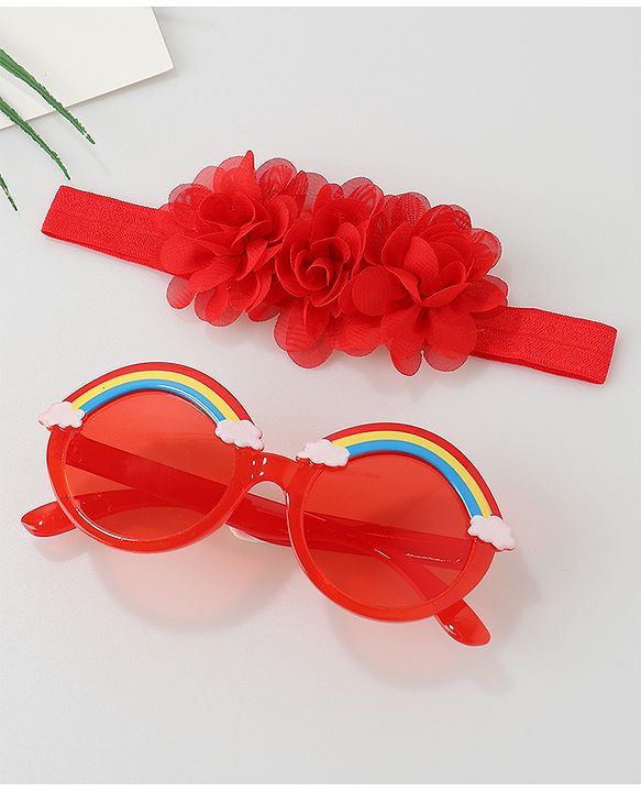 Babyhug Free Size Floral Headband with Sunglasses - Red