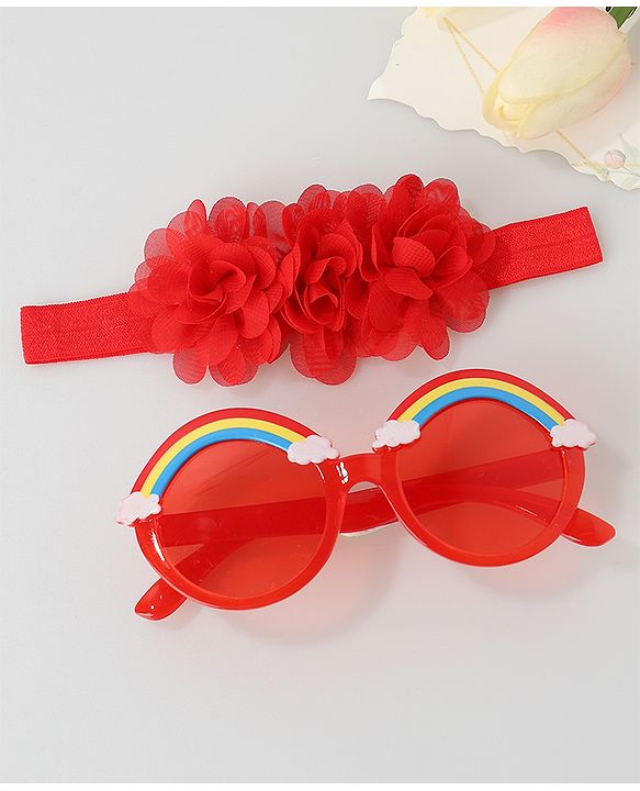 Babyhug Free Size Floral Headband with Sunglasses - Red