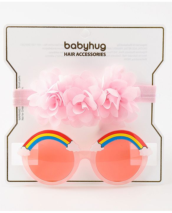 Babyhug Free Size Headband With Floral Corsage & Sunglasses - Light Pink