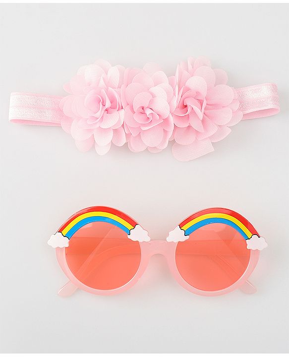 Babyhug Free Size Headband With Floral Corsage & Sunglasses - Light Pink