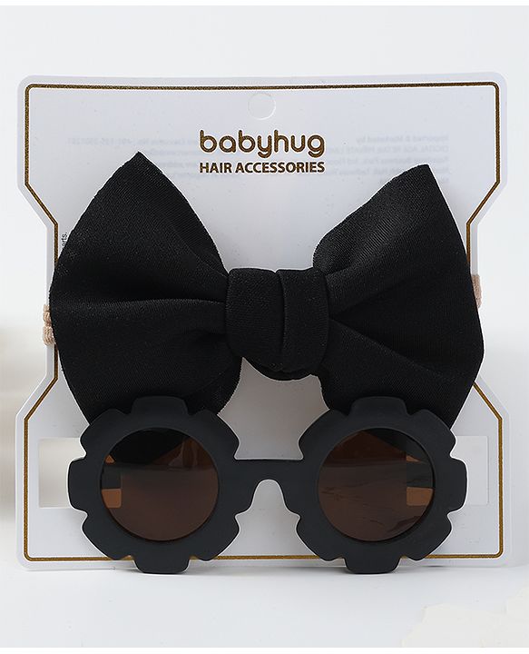 Babyhug Free Size Bow Headband with Sunglasses - Black