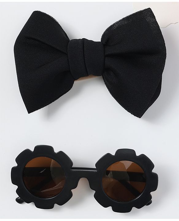 Babyhug Free Size Bow Headband with Sunglasses - Black