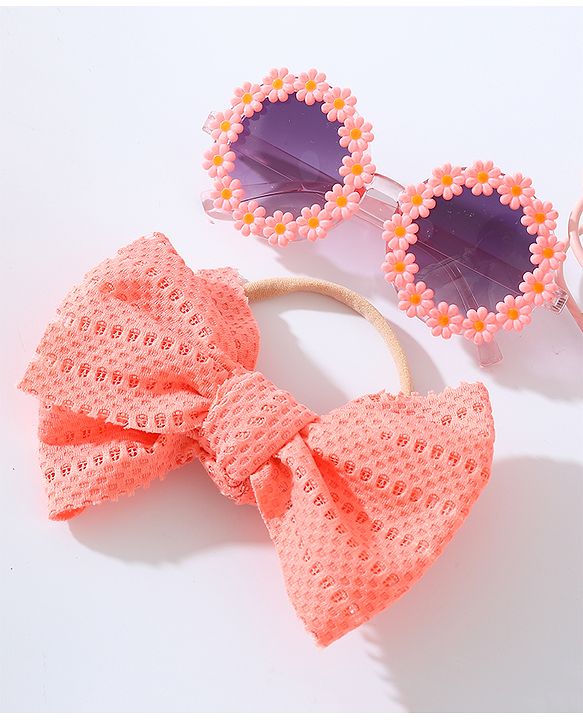 Babyhug Free Size Bow Headband & Sunglasses with Flowers - Pink