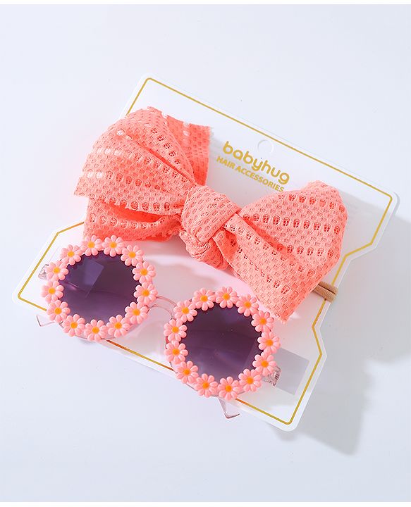Babyhug Free Size Bow Headband & Sunglasses with Flowers - Pink