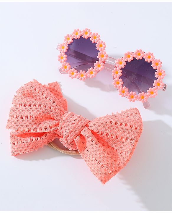 Babyhug Free Size Bow Headband & Sunglasses with Flowers - Pink