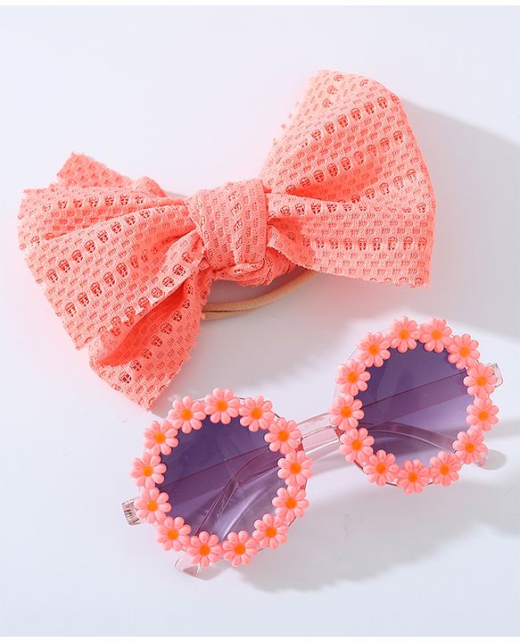 Babyhug Free Size Bow Headband & Sunglasses with Flowers - Pink