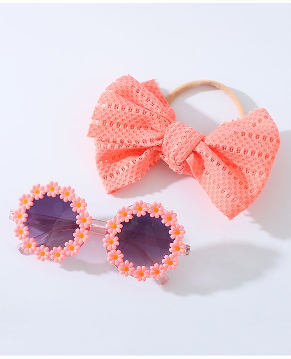 Babyhug Free Size Bow Headband & Sunglasses with Flowers - Pink