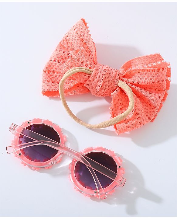 Babyhug Free Size Bow Headband & Sunglasses with Flowers - Pink