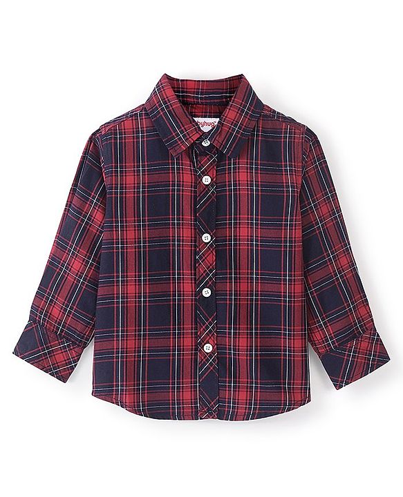 Babyhug Cotton Woven Full Sleeves Shirt Checkered with Bow - Navy Blue & Red