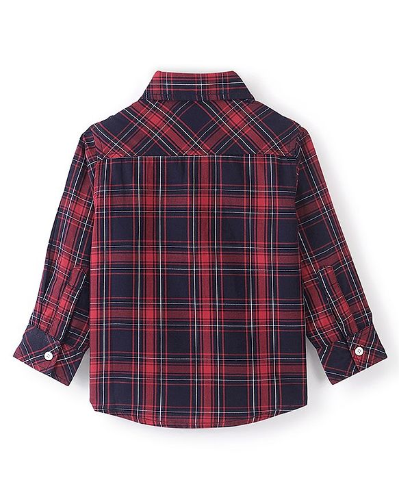 Babyhug Cotton Woven Full Sleeves Shirt Checkered with Bow - Navy Blue & Red