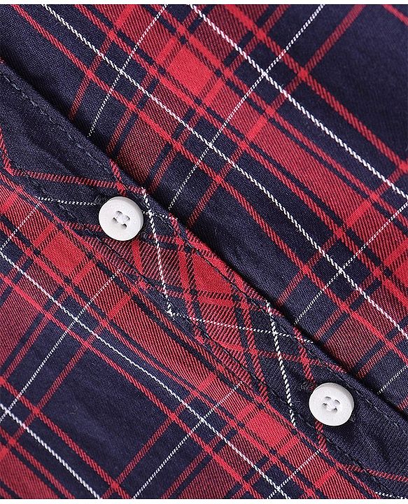 Babyhug Cotton Woven Full Sleeves Shirt Checkered with Bow - Navy Blue & Red