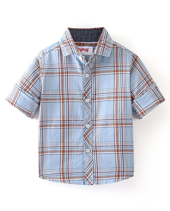 Babyhug Woven Full Sleeves Shirt Checkered with Bow - Blue