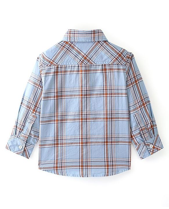 Babyhug Woven Full Sleeves Shirt Checkered with Bow - Blue