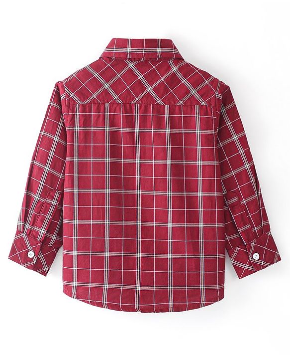 Babyhug Cotton Woven Full Sleeves Shirt Checkered with Bow - Maroon
