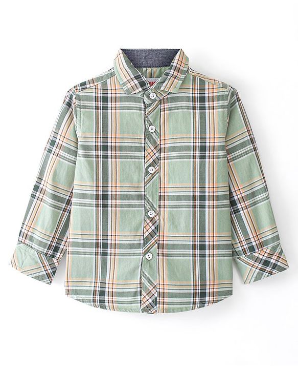 Babyhug Cotton Woven Full Sleeves Shirt Checkered with Bow - Green