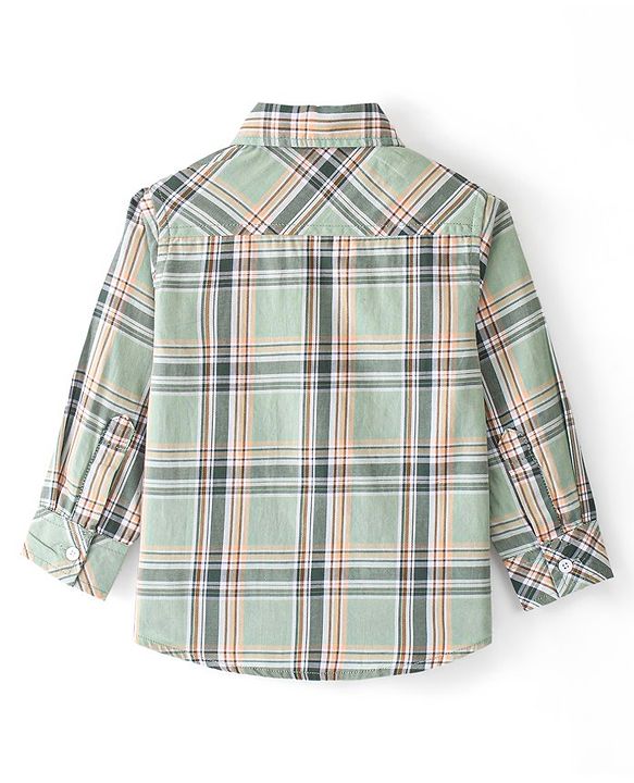 Babyhug Cotton Woven Full Sleeves Shirt Checkered with Bow - Green