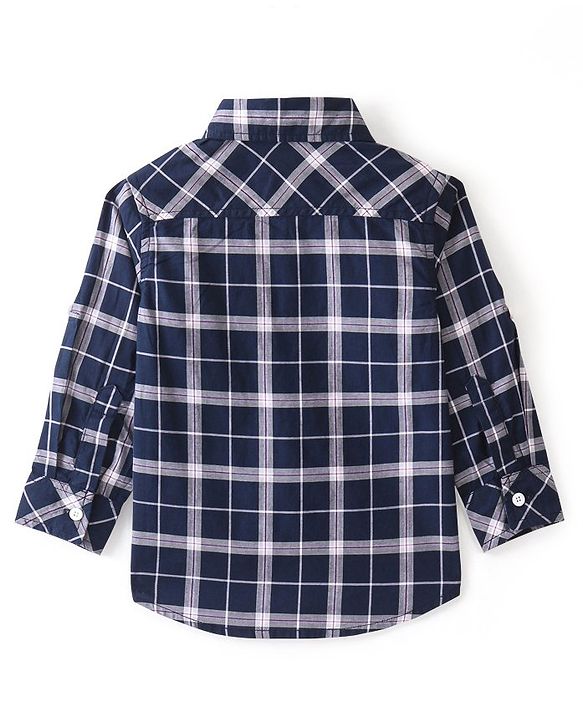 Babyhug 100% Cotton Knit Full Sleeves Shirt Checkered - Navy Blue