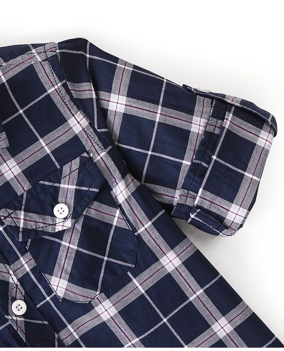 Babyhug 100% Cotton Knit Full Sleeves Shirt Checkered - Navy Blue