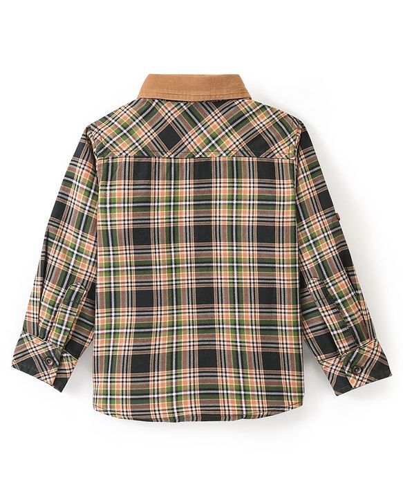 Babyhug 100% Cotton Knit Full Sleeve Shirt With Front Pockets Checkered - Blue & Green