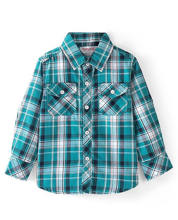 Babyhug 100% Cotton Woven Full Sleeve Shirt Checkered - Blue & Green