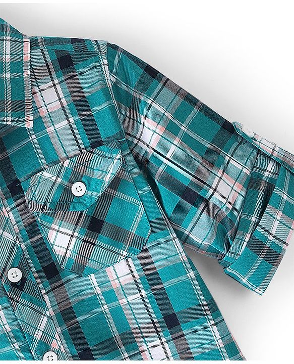 Babyhug 100% Cotton Woven Full Sleeve Shirt Checkered - Blue & Green