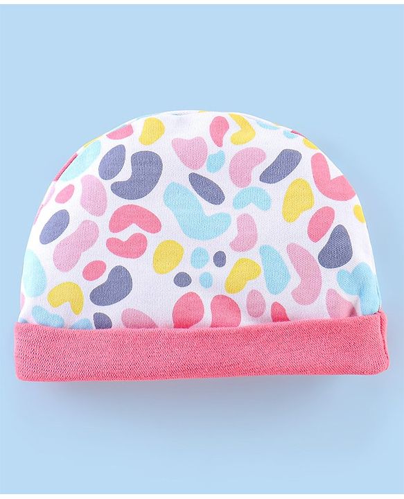 Babyhug 100% Cotton Knit Cap Mittens & Booties Set Abstract Print - Pink