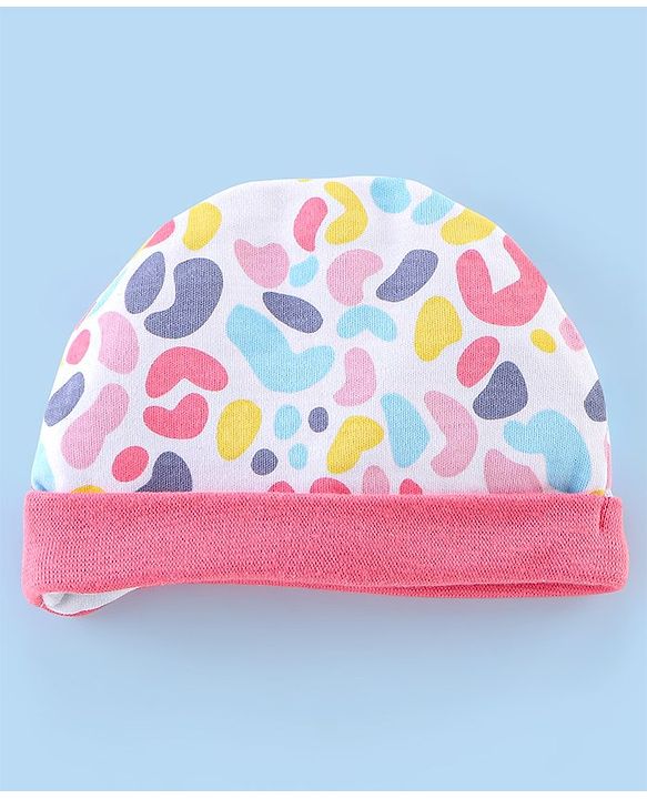 Babyhug 100% Cotton Knit Cap Mittens & Booties Set Abstract Print - Pink