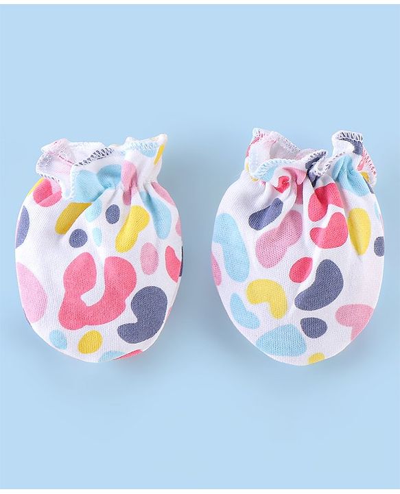 Babyhug 100% Cotton Knit Cap Mittens & Booties Set Abstract Print - Pink