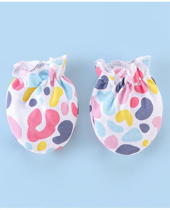 Babyhug 100% Cotton Knit Cap Mittens & Booties Set Abstract Print - Pink