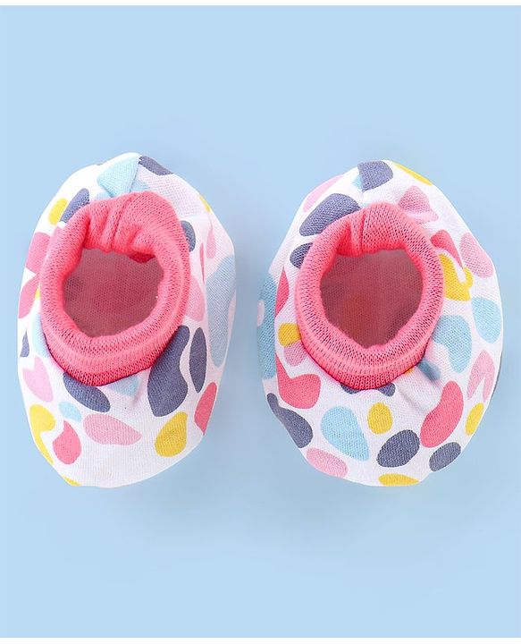 Babyhug 100% Cotton Knit Cap Mittens & Booties Set Abstract Print - Pink