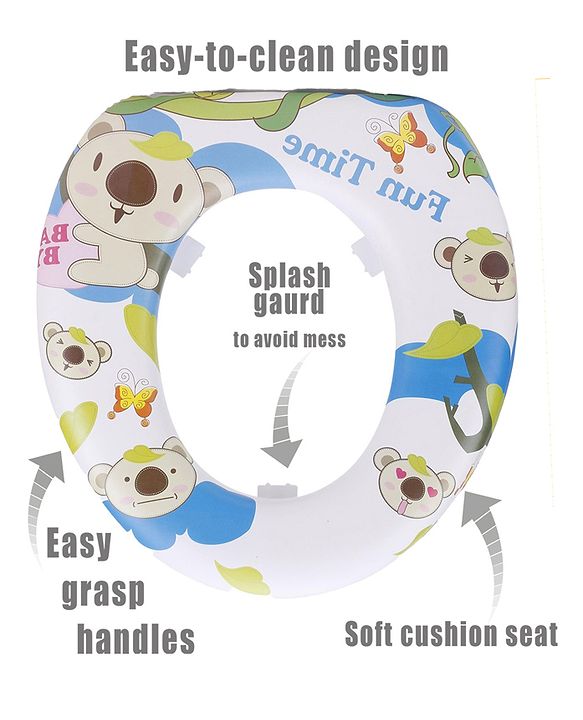 Babyhug Soft Cushioned Baby Potty Seat Fun Time Print - White Blue