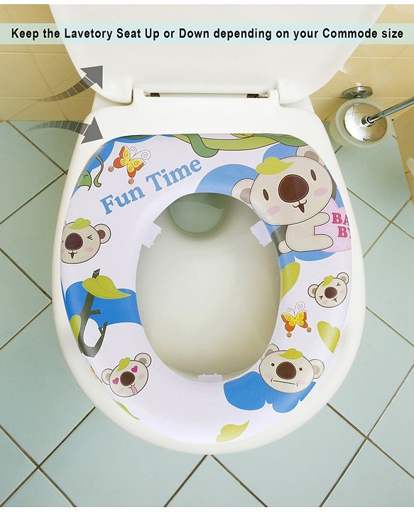 Babyhug Soft Cushioned Baby Potty Seat Fun Time Print - White Blue
